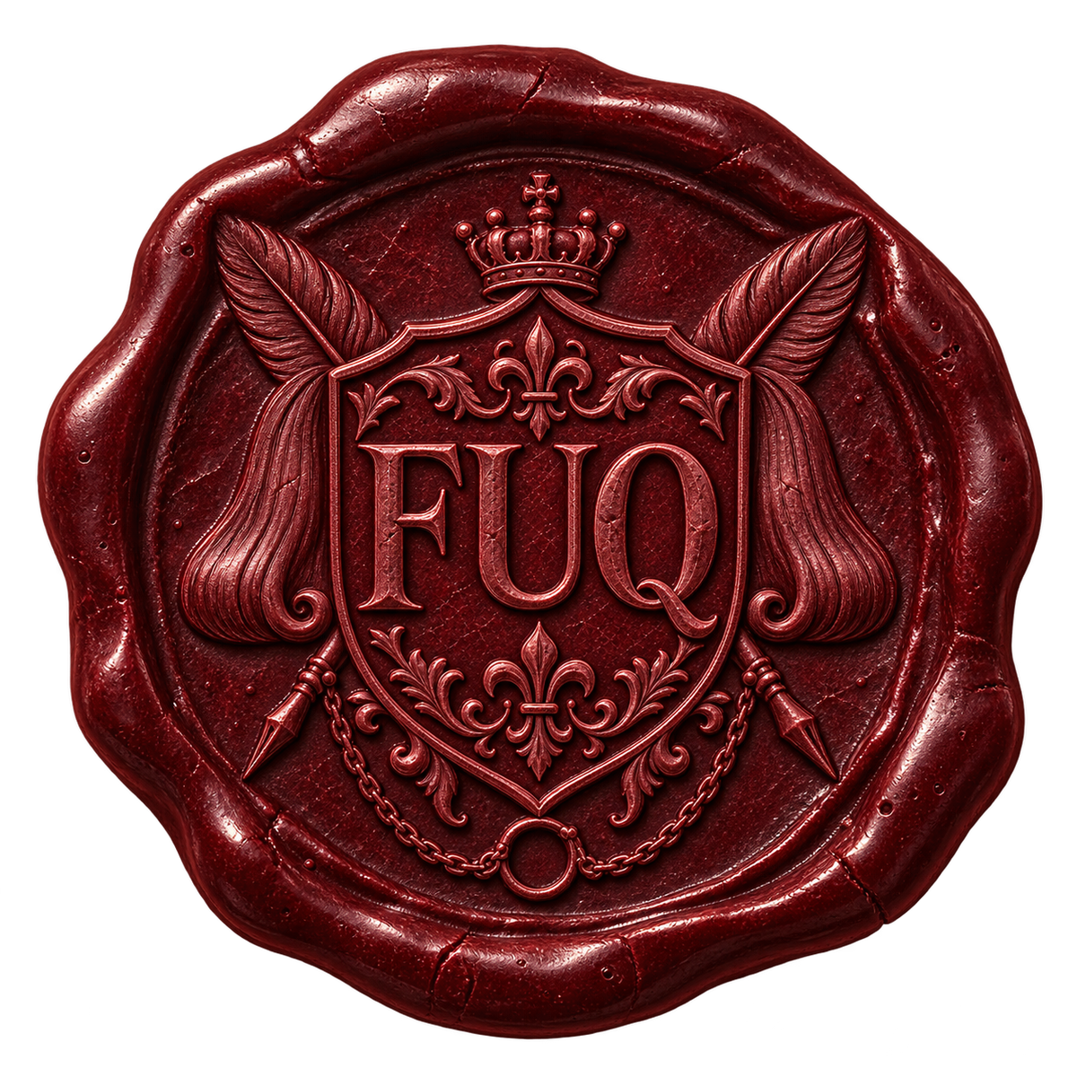 The burgundy FUQ royal wax seal
